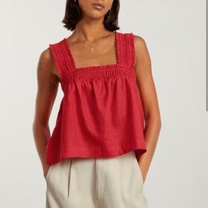 Everlane Red Linen Smocked Tank NWT